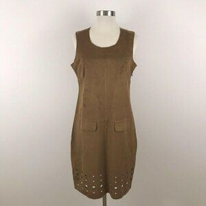 Yest Womens Dress Size‎ 6 Cognac Brown Suede Sleeveless Laser Cut Hem NWT